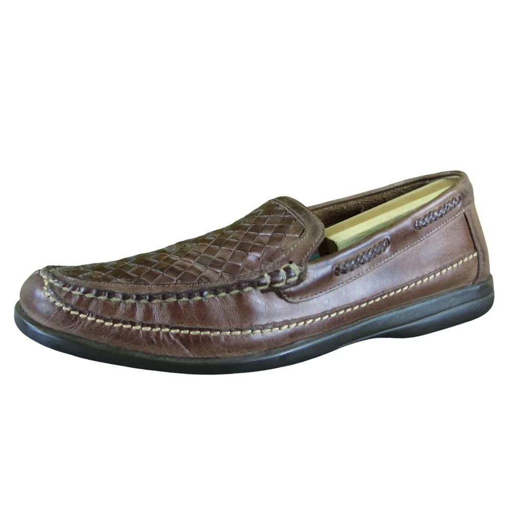 Johnston & Murphy Men Weave Loafer Brown Leather Size 11 Medium Gently Used 2025